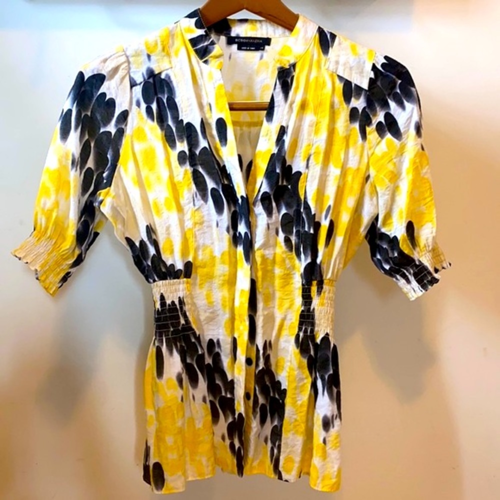 BCBG Maxazria. Business Blouse, Yellow/Black, XS